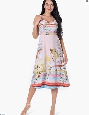 Dina Weis Floral Beachy Print Adjustable Strap Midi Dress Size L